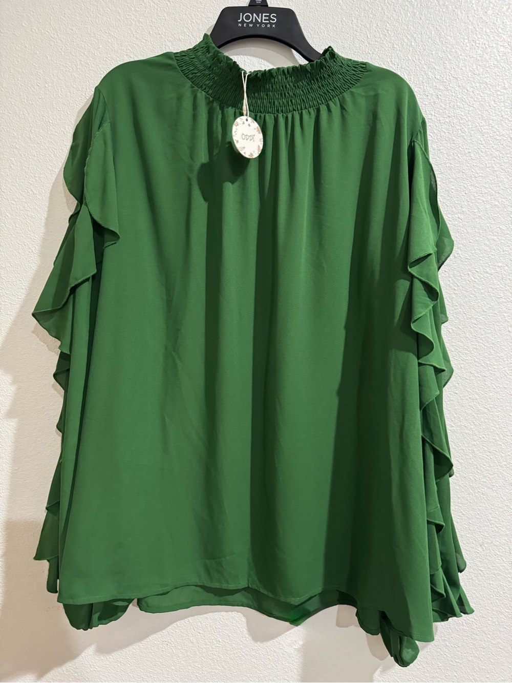 Oddy Green Ruffle Sleeve Smocked Neck Blouse